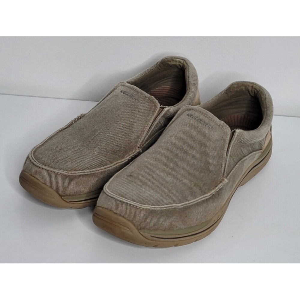 Skechers Mens Shoes 13 Canvas Loafer Slip On Expected Avillo Brown Khaki Relaxed
